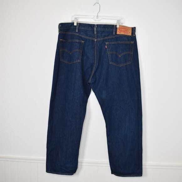 Levis 501 Mens Jeans 44 X 30 Button Fly Dark Wash Straight Leg Classic Western - Picture 6 of 16